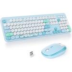 SOLIDEE combo de ratón y teclado inalámbricos,104 teclas teclado estilo máquina de escribir,2.4GHz Teclado de Máquina de Escribir de Teclas Redondas con Teclado Numérico(Americano QWERTY)(Bear Blue) - Imagen 1