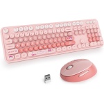 SOLIDEE Combo de ratón y Teclado inalámbricos,104 Teclas Teclado Estilo máquina de Escribir Retro,2.4GHz Teclado ergonómico Circular con Teclado Numérico(Americano QWERTY)(Diary Pink) - Imagen 1