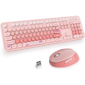 SOLIDEE Combo de ratón y Teclado inalámbricos,104 Teclas Teclado Estilo máquina de Escribir Retro,2.4GHz Teclado ergonómico Circular con Teclado Numérico(Americano QWERTY)(Diary Pink)