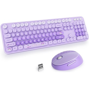 SOLIDEE Combo de ratón y Teclado inalámbricos,104 Teclas Teclado Estilo máquina de Escribir Retro,2.4GHz Teclado ergonómico Circular con Teclado Numérico(Americano QWERTY)(Diary Purple)