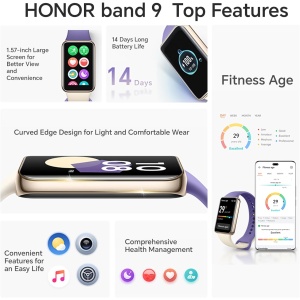 HONOR Band 9 Smartwatch, 1.57" Reloj Inteligente, SpO2 Frecuencia Cardiaca, Smart Watch 96+ Modos Sport Podómetro, 5ATM Resistente al Agua, Batería de 14 días, Compatible con Android e iOS, Negro