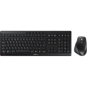 CHERRY STREAM DESKTOP COMFORT, Set de Teclado y Ratón Inalámbrico, Disposición Británica (QWERTY), 2,4 GHz, Teclas Silenciosas, Ratón Ergonómico, Negro