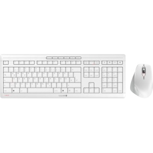 CHERRY STREAM DESKTOP COMFORT, Set de Teclado y Ratón Inalámbrico, Disposición Alemana (QWERTZ), 2,4 GHz, Teclas Silenciosas, Ratón Ergonómico, Blanco-Gris