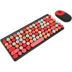 Teclado y Ratón Inalámbricos, Teclado Inalámbrico de Diseño Ergonómico, Teclas Redondas Cómodas y Coloridas para PC (Black)