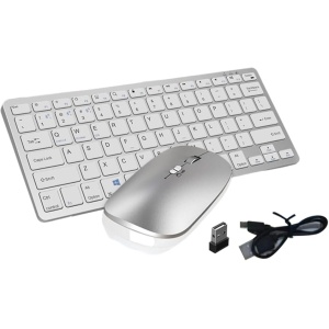 Jrpzcv Kit de Teclado y Ratón Inalámbricos, Teclas Combinadas Bluetooth Recargables de 2,4G para Teclado iOS/Android/, Color Plateado