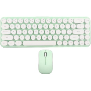 Combo de Teclado y Ratón Inalámbrico para Máquina de Escribir, 68 Teclas, Transmisión Estable de 2,4 GHz, Funciona con Batería, Diseño Retro para (Blanco Verde)