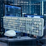 Bonito Juego de Teclado y Ratón Inalámbrico para Escritorio de Oficina, 104 Teclas, Sensación Mecánica, Estilo de Máquina de Escribir Retro, Conexión USB, Compatible con (Color - Imagen 6