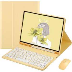 Funda con Teclado Compatible con iPad Pro 11 Pulgadas 6ª Gen (M4) 2024, Ultra Delgada Protectora Plegable Cubierta con Teclado QWERTY Español Ñ Bluetooth Inalámbrico y Ratón Recargable, Amarillo-A