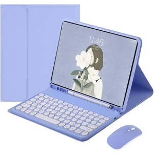 Funda con Teclado Compatible con iPad Pro 11 Pulgadas 6ª Gen (M4) 2024, Ultra Delgada Protectora Plegable Cubierta con Teclado QWERTY Español Ñ Bluetooth Inalámbrico y Ratón Recargable, Púrpura