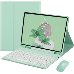 Funda con Teclado Compatible con iPad Pro 11 Pulgadas 6ª Gen (M4) 2024, Ultra Delgada Protectora Plegable Cubierta con Teclado QWERTY Español Ñ Bluetooth Inalámbrico y Ratón Recargable, Verde-A