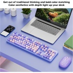 Vikye Teclado Mecánico, Teclado Inalámbrico de 104 Teclas 2,4G con Ratón Ajustable de 3 dpi, Teclado de Ordenador Punk Retro Fácil de Operar (Color Mezclado Púrpura) - Imagen 3