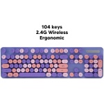 Vikye Teclado Mecánico, Teclado Inalámbrico de 104 Teclas 2,4G con Ratón Ajustable de 3 dpi, Teclado de Ordenador Punk Retro Fácil de Operar (Color Mezclado Púrpura) - Imagen 5