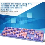 Vikye Teclado Mecánico, Teclado Inalámbrico de 104 Teclas 2,4G con Ratón Ajustable de 3 dpi, Teclado de Ordenador Punk Retro Fácil de Operar (Color Mezclado Púrpura) - Imagen 6