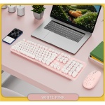 Combinación de Teclado y Mouse Inalámbricos de 2.4G Teclas Redondas Retro Ratón de Alto Rendimiento Conexión Inalámbrica dpi Ajustable para Oficina y Estudio (Tablero Rosa) - Imagen 3