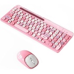 Yominerr Teclado y RatóN Bluetooth InaláMbricos, CombinacióN de Teclado y RatóN Recargable para Varios Dispositivos con Soporte para TeléFono (Rosa) - Imagen 1