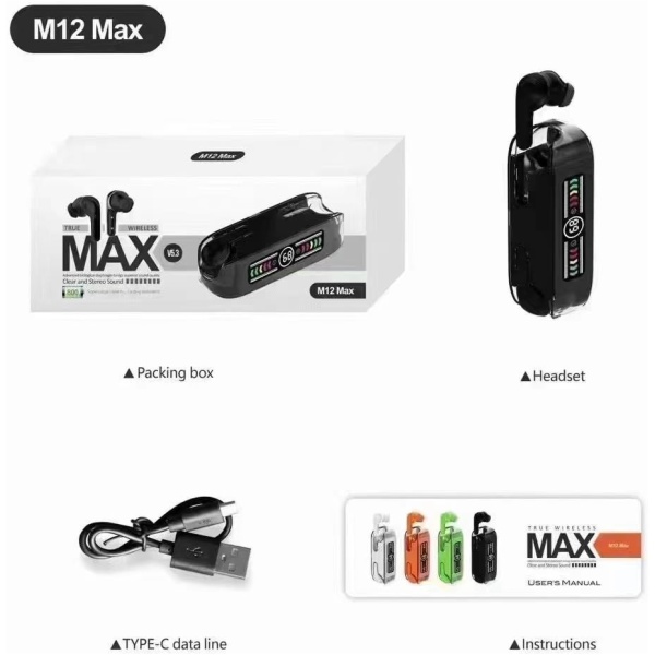 Auriculares bluetooth M12 max Negro