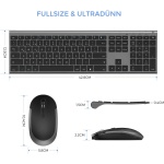 seenda Teclado inalámbrico con ratón, juego de ratón recargable inalámbrico para ordenador/portátil, clic silencioso, tamaño completo y diseño QWERTZ (negro y gris) - Imagen 3