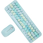 suick Combo de Teclado y Ratón, Ergonómico, 3 dpi, 2,4 GHz, Bonito Juego de Teclado Inalámbrico Retro, 68 Teclas Redondas, Receptor USB para Viajes (Color Mezclado Azul) - Imagen 3