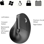 PINKCAT Raton Vertical, Raton Ergonomico Inalambrico, Recargable, con luz RGB, 6 Botones, prevención del síndrome del ratón - Negro - Imagen 6