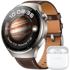 HUAWEI WATCH 4 Pro Smartwatch, Cristal curvo 3D, Controla Tu Salud, Llamadas Móviles Esim, Otras Interacciones, duración de Batería hasta 21 días, Compatible con Android e iOS, Marrón+ FreeBuds SE 2