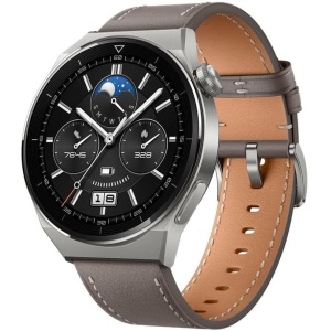HUAWEI Watch GT 3 Pro 46 mm Smartwatch, Cuerpo de Titanio, Esfera de Zafiro, Monitorización de Saturación de Oxígeno y Frecuencia Cardíaca, Larga Duración de Batería, Correa de Cuero Gris