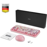 Perixx PERIDUO-713 - Juego de miniteclado y ratón inalámbricos, USB, 2,4 GHz, teclas de estilo retro redondeadas, rosa pastel y AZERTY - Imagen 7
