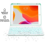 HaoHZ Funda Teclado Español (ñ) para iPad 8a Gen (2020) / 7a Gen (2019) 10,2 Pulgadas, Teclado Inalámbrico Desmontable con Portalápices, Teclado con Ratón Bluetooth,Verde,7 Color Backlit - Imagen 7