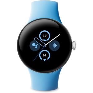 Google Pixel Watch 2 con Fitbit y Google - Control de frecuencia cardiaca, gestión del estrés y seguridad - Smartwatch Android - Caja de aluminio en tono plata - Correa deportiva en celeste - Wi-Fi