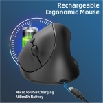 Ratón Vertical Inalámbrico Ergonómico Recargable 2.4G Ratón de Oficina con 6 Teclas, 3 dpi Ajustables para PC, Computadoras Portátiles, Computadoras (Negro) - Imagen 4
