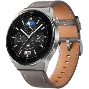 HUAWEI, Watch GT 3 Pro Smartwatch, Cuerpo de Titanio, Esfera de Reloj de Zafiro, Monitorización de saturación de oxígeno y frecuencia cardíaca, Correa de Cuero Gris, 46 mm