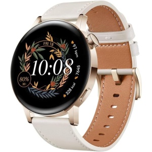 HUAWEI Watch GT 3 - Reloj Deportivo con monitorización de SPO 2, Pantalla Grande, Light Gold, White Leather Strap