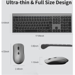 Combo de teclado y mouse inalámbricos, teclado delgado y delgado con receptor USB, clic silencioso, 2400 DPI, interruptor de tijera inalámbrico de tamaño completo, para laptop, PC, Windows, gris y - Imagen 5