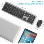 seenda - Juego de teclado y ratón inalámbrico, ultrafino, recargable, teclado ergonómico con protección antipolvo de silicona para PC, ordenador portátil, Smart TV, disposición DE QWERTZ (negro y - Imagen 6