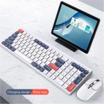 WINH Combo de Teclado y Ratón, Juego de Teclado Inalámbrico de Carga Tipo C, Teclas Redondas Ergonómicas de 2,4 GHz para Teléfono (Blanco Azul) - Imagen 3
