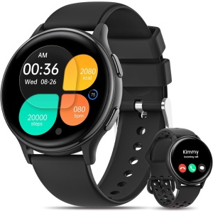 HASAKEI Reloj Inteligente Mujer Hombre, 1.27" HD Smartwatch con Llamadas, 2 Correas, 400+ Diales, Monitor de Sueño/Pulsometro/Índice UV/SpO2, 70+ Modos Deportivos IP68 Impermeable iOS Android Negro