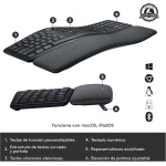 Logitech Ergo K860 Teclado inalámbrico y ergonómico - Teclado Partido y Ratón Ergonómico Lift Vertical para Zurdos, Bluetooth, USB, silencioso, Windows/macOS/iPadOS, Laptop, PC, QWERTY ESP - Gris - Imagen 5