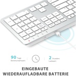 iClever - Juego de teclado inalámbrico (teclado inalámbrico recargable, diseño alemán QWERTZ, 2,4 GHz, teclado inalámbrico para PC, ordenador portátil, Smart TV, color blanco y plateado) - Imagen 2