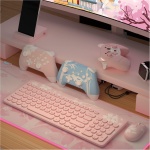 Mytrix Juego de ratón inalámbrico rosa, diseño alemán QWERTZ, llave redonda retro, receptor de 2.4 G tipo C/USB A, teclado silencioso, teclado combinado con teclado numérico para PC, Windows, Sakura - Imagen 7