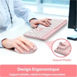 LeadsaiL - Teclado de ratón inalámbrico, diseño ergonómico con teclado de ratón de tamaño completo con soporte para teléfono, 2,4 GHz con receptor USB para PC, portátil, Windows, Mac AZERTY francés - Imagen 4