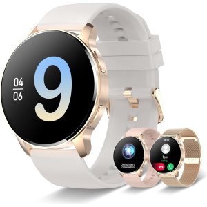 Iaret Reloj Inteligente Mujer con Llamadas,1,32'' Smartwatch Mujer 3 Correas, Pulsera Actividad Presión Arterial Ritmo Cardíaco Oxígeno Sanguíneo Sueño para Android iPhone, Regalo Mujer