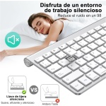 PINKCAT Teclado Inalámbrico, Teclado Bluetooth & 2.4G, Diseño QWERTY español Compacto con Teclas Multimedia para PC, portátil, Ordenador portátil, Windows (Plata) - Imagen 7