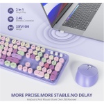 Owpkeenthy Teclado y mouse morados inalámbricos, bonito teclado inalámbrico retro de tamaño completo con almohadilla numérica, receptor USB inalámbrico de 2.4 GHz para computadora/portátil/Windows/Mac - Imagen 2