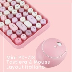 Perixx - PERIDUO-713 - Teclado inalámbrico y ratón, bonito teclado con teclas redondeadas de estilo retro, teclado en italiano, rosa pastel - Imagen 2
