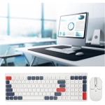 WINH Combo de Teclado y Ratón, Juego de Teclado Inalámbrico de Carga Tipo C, Teclas Redondas Ergonómicas de 2,4 GHz para Teléfono (Blanco Azul) - Imagen 7