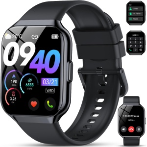 QCOQ Reloj Inteligente Hombre Mujer, Smartwatch 1,96" Bluetooth con 110+ Modos Deportivos, IP68 Impermeable, Pulsómetro, Monitor de Sueño, Podómetro, Pulsera de Actividad para iOS Android, Negro