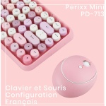 Perixx PERIDUO-713 - Juego de miniteclado y ratón inalámbricos, USB, 2,4 GHz, teclas de estilo retro redondeadas, rosa pastel y AZERTY - Imagen 2