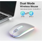 cimetech - Ratón Bluetooth Recargable, ratón inalámbrico, ratón silencioso de Dos Modos (Bluetooth 5.1 + USB 2.4G) 3 dpi para MacBook/Tablet/iPad/Ordenador Portátil/PC/Notebook - Plata - Imagen 2