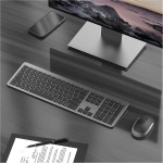 seenda - Juego de teclado y ratón inalámbrico, ultrafino, recargable, teclado ergonómico con protección antipolvo de silicona para PC, ordenador portátil, Smart TV, disposición DE QWERTZ (negro y - Imagen 8