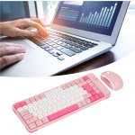 Combo de Teclado y Ratón, Diseño QWERTY de 84 Teclas Bluetooth Inalámbrico 2,4G Teclado de Ordenador Juego de Ratón, para Viajes de Oficina en Casa Juego (Pink) - Imagen 2