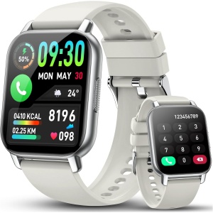 Reloj Inteligente Hombre Mujer, 1.85'' HD Smartwatch con Llamadas Bluetooth, 112+ Modos Deportivos Reloj, Pulsómetro/Monitor de Sueño/Podómetro, IP68 Pulsera Actividad para iOS Android, Blanco